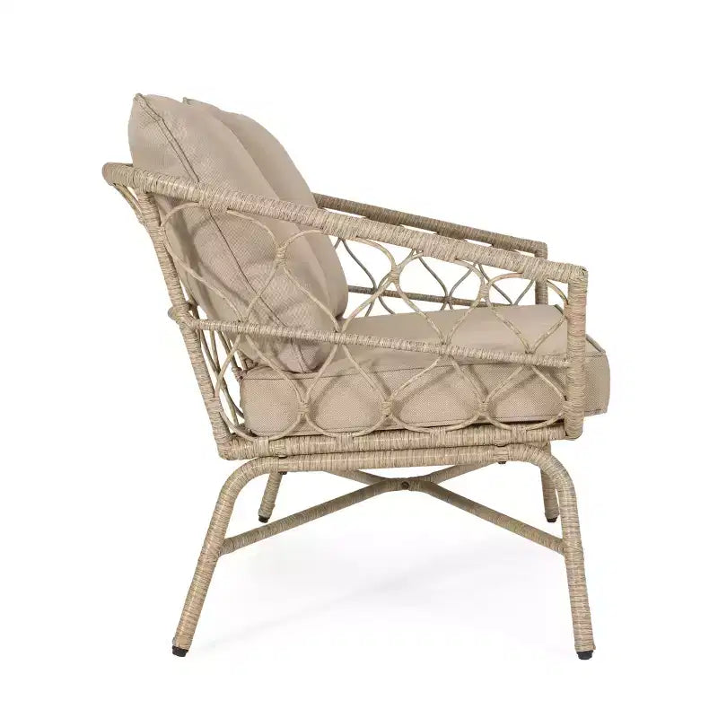 Set divanetto e tavolino da caffè da esterno in vimini GDFStudio Colmar con cuscini, marrone chiaro/beige