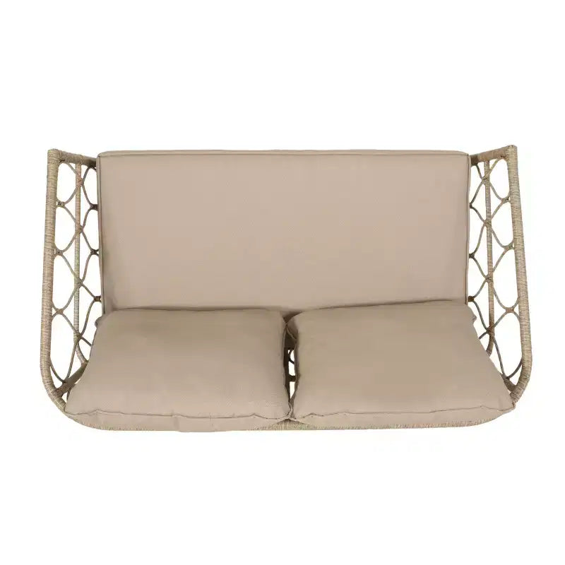 Set divanetto e tavolino da caffè da esterno in vimini GDFStudio Colmar con cuscini, marrone chiaro/beige