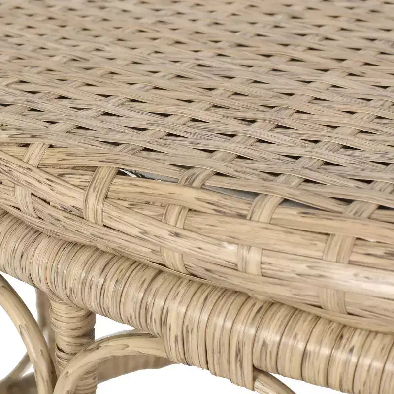 Set divanetto e tavolino da caffè da esterno in vimini GDFStudio Colmar con cuscini, marrone chiaro/beige