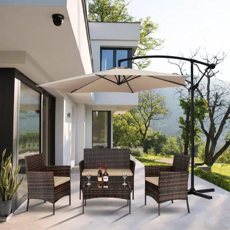 Karl Home Set da conversazione da esterno a 4 pezzi in vimini con cuscini beige
