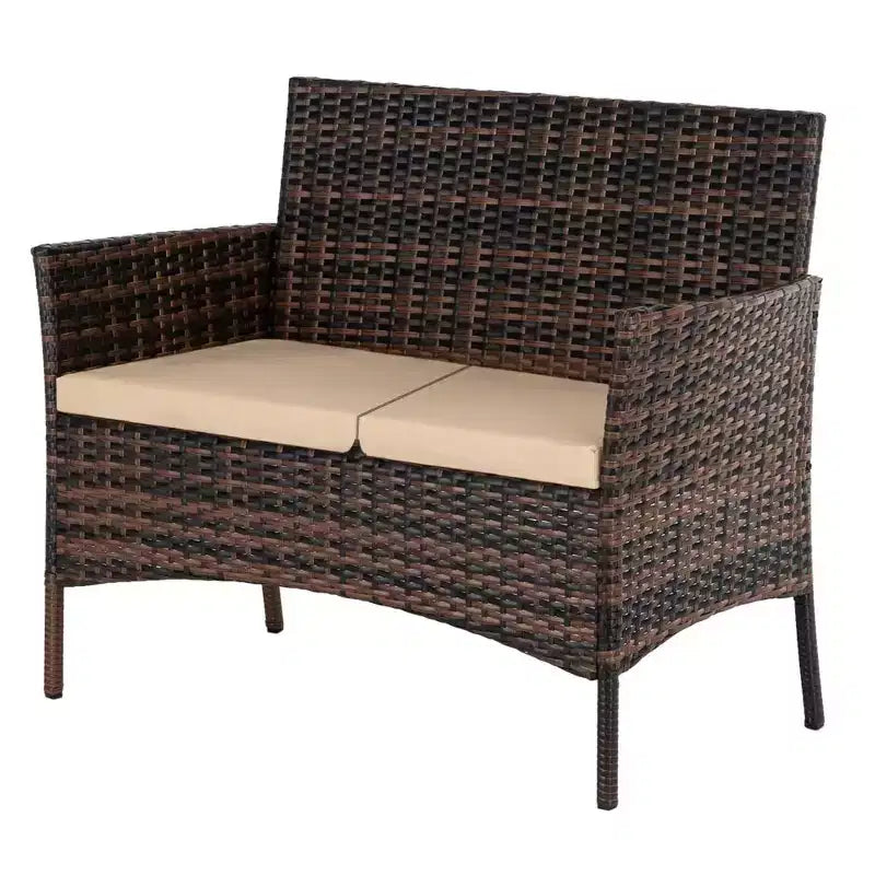 Karl Home Set da conversazione da esterno a 4 pezzi in vimini con cuscini beige