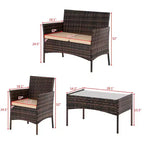 Karl Home Set da conversazione da esterno a 4 pezzi in vimini con cuscini beige