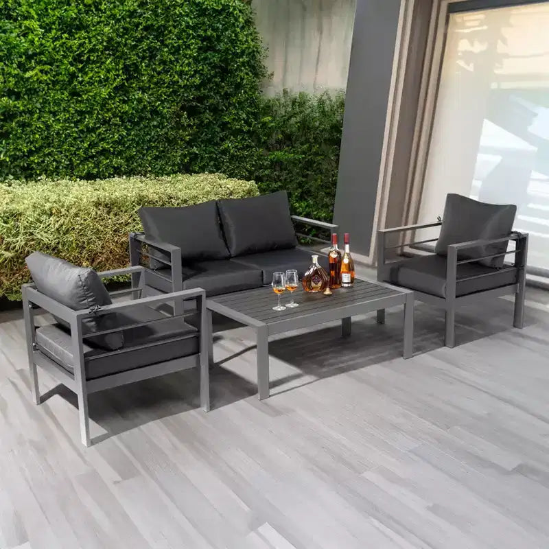 Karl Home Set da Conversazione da Esterno a 4 Pezzi in Alluminio Grigio Scuro con Cuscini Grigio Scuro