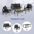 Karl Home Set da Conversazione da Esterno a 4 Pezzi in Alluminio Grigio Scuro con Cuscini Grigio Scuro