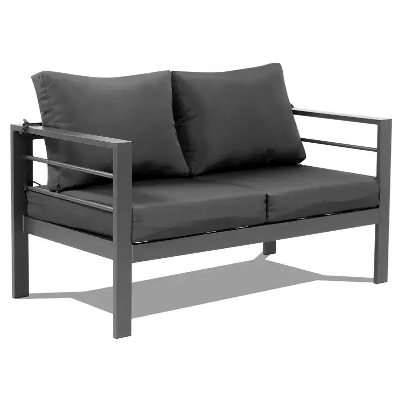 Karl Home Set da Conversazione da Esterno a 4 Pezzi in Alluminio Grigio Scuro con Cuscini Grigio Scuro