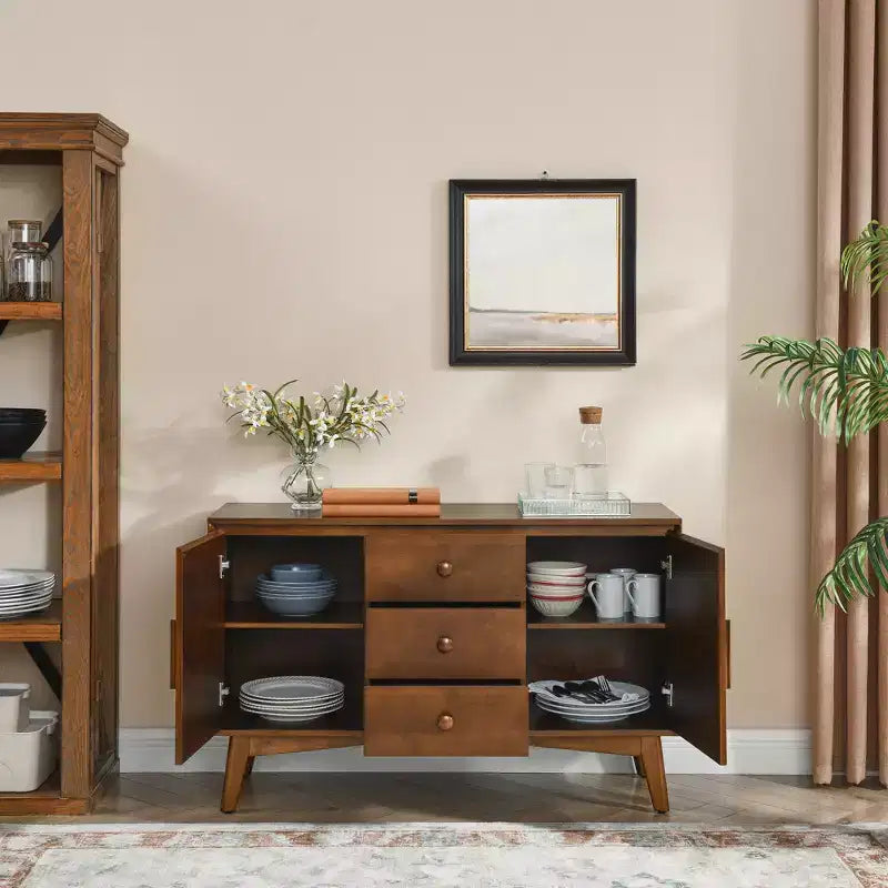 GDFStudio Sigrid Madia in legno, moderna di metà secolo, 120 cm, con 2 ante e 3 cassetti