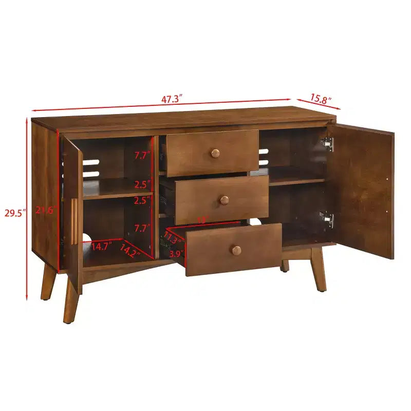 GDFStudio Sigrid Madia in legno, moderna di metà secolo, 120 cm, con 2 ante e 3 cassetti
