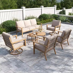 Captiva Designs Set Conversazione da Esterno 7 Pezzi con Schienale a Fasce Incrociate e Cuscini Spessi per Terrazzo, Giardino o Bordo Piscina