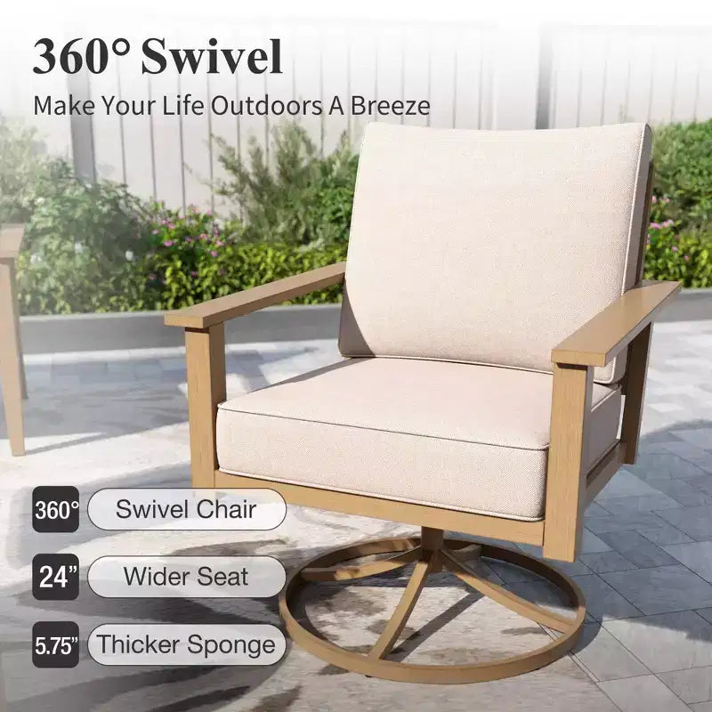 Captiva Designs Set Conversazione da Esterno 7 Pezzi con Schienale a Fasce Incrociate e Cuscini Spessi per Terrazzo, Giardino o Bordo Piscina