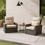 Teamson Home - Ensemble de 3 fauteuils inclinables en osier d'extérieur avec accoudoirs en bois et coussins