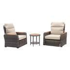 Teamson Home - Ensemble de 3 fauteuils inclinables en osier d'extérieur avec accoudoirs en bois et coussins