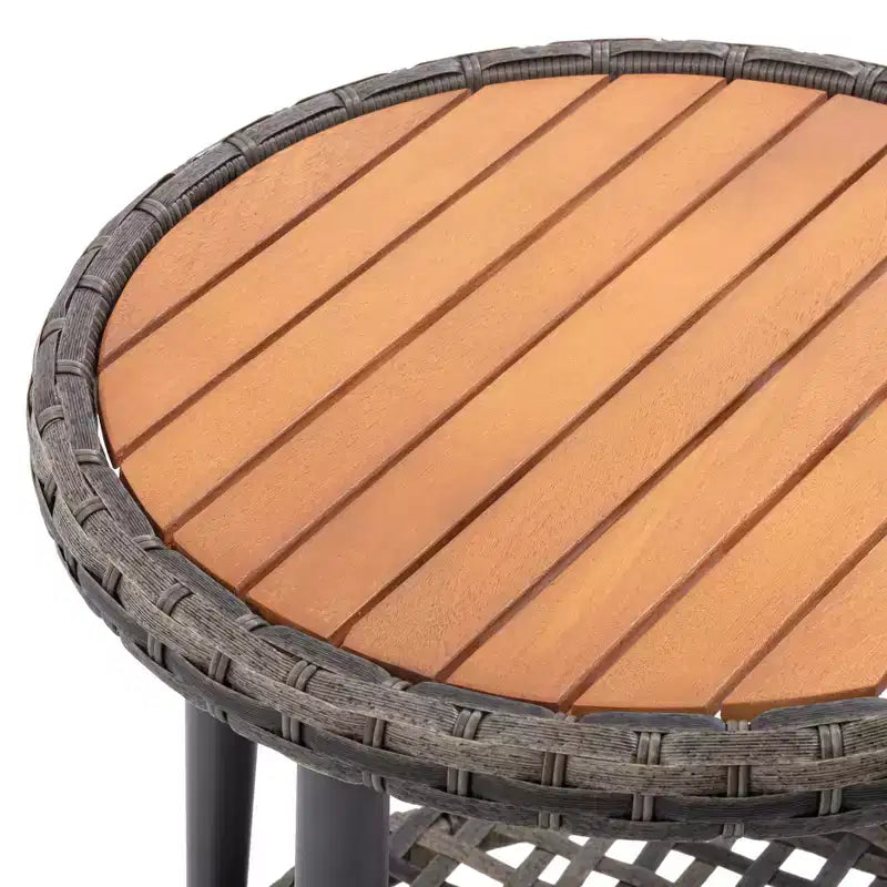 Teamson Home - Ensemble de 3 fauteuils inclinables en osier d'extérieur avec accoudoirs en bois et coussins