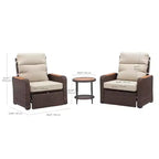 Teamson Home - Ensemble de 3 fauteuils inclinables en osier d'extérieur avec accoudoirs en bois et coussins