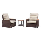 Teamson Home - Ensemble de 3 fauteuils inclinables en osier d'extérieur avec accoudoirs en bois et coussins