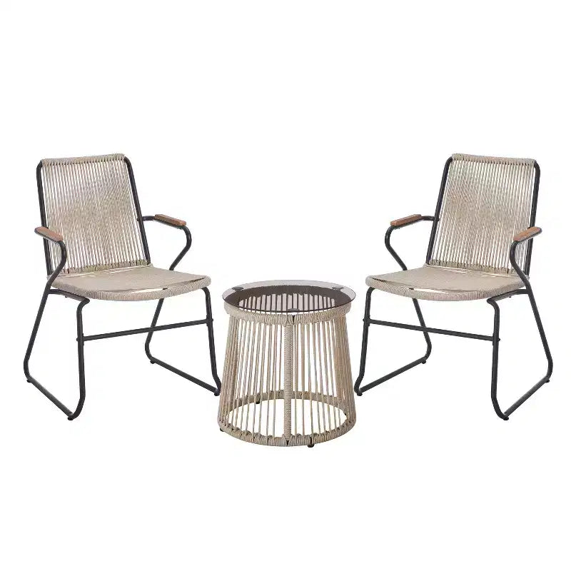 Christopher Knight Home Bobby Set da 3 Pezzi da Esterno in Corda Intrecciata, Vetro Temperato e Metallo con Sedute