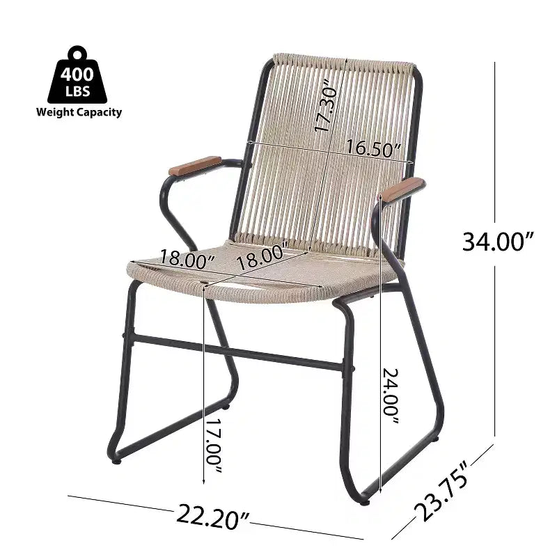 Christopher Knight Home Bobby Set da 3 Pezzi da Esterno in Corda Intrecciata, Vetro Temperato e Metallo con Sedute