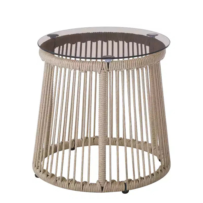 Christopher Knight Home Bobby Set da 3 Pezzi da Esterno in Corda Intrecciata, Vetro Temperato e Metallo con Sedute
