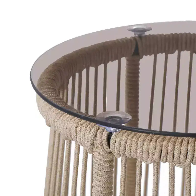 Christopher Knight Home Bobby Set da 3 Pezzi da Esterno in Corda Intrecciata, Vetro Temperato e Metallo con Sedute