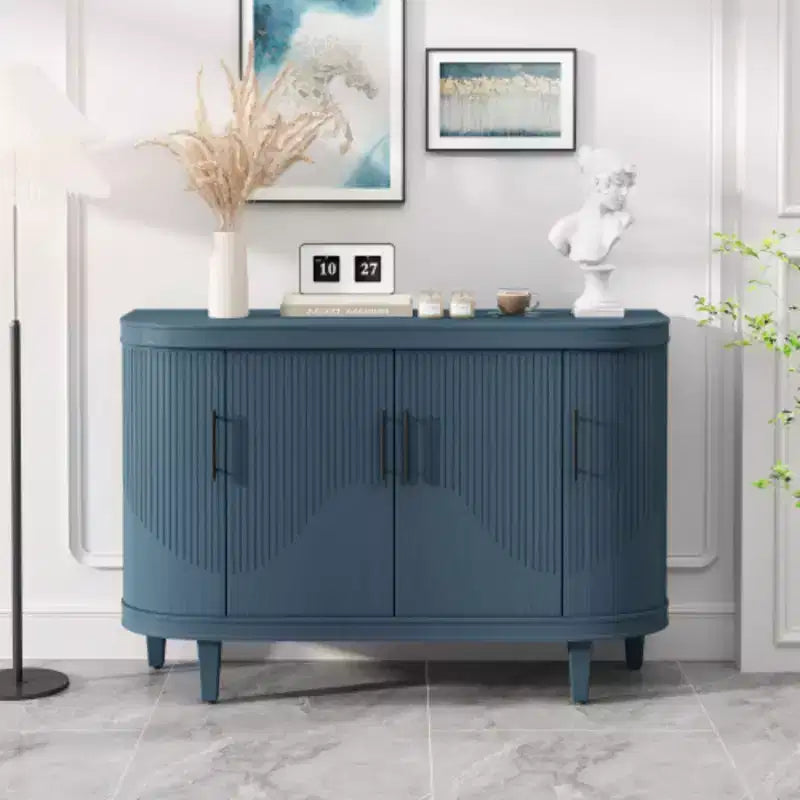 Credenza moderna a forma di arco, mobile contenitore decorativo da 120 cm, tavolino da ingresso in legno con 4 ante e ripiani interni regolabili