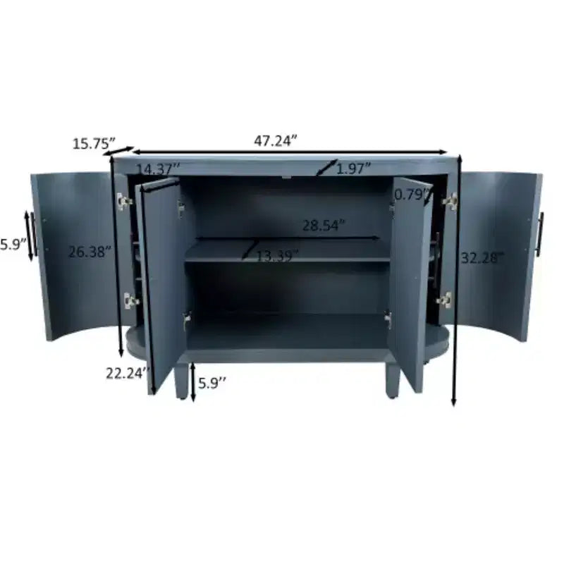 Credenza moderna a forma di arco, mobile contenitore decorativo da 120 cm, tavolino da ingresso in legno con 4 ante e ripiani interni regolabili