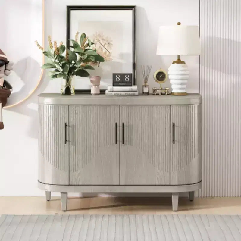 Credenza moderna a forma di arco, mobile contenitore decorativo da 120 cm, tavolino da ingresso in legno con 4 ante e ripiani interni regolabili