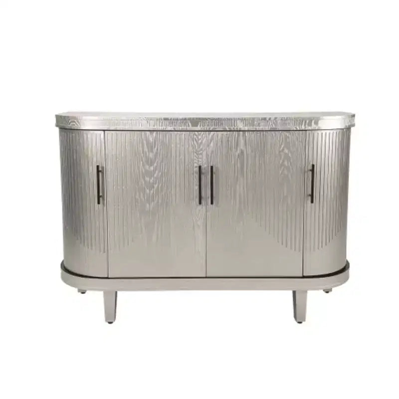 Credenza moderna a forma di arco, mobile contenitore decorativo da 120 cm, tavolino da ingresso in legno con 4 ante e ripiani interni regolabili
