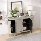 Credenza moderna a forma di arco, mobile contenitore decorativo da 120 cm, tavolino da ingresso in legno con 4 ante e ripiani interni regolabili