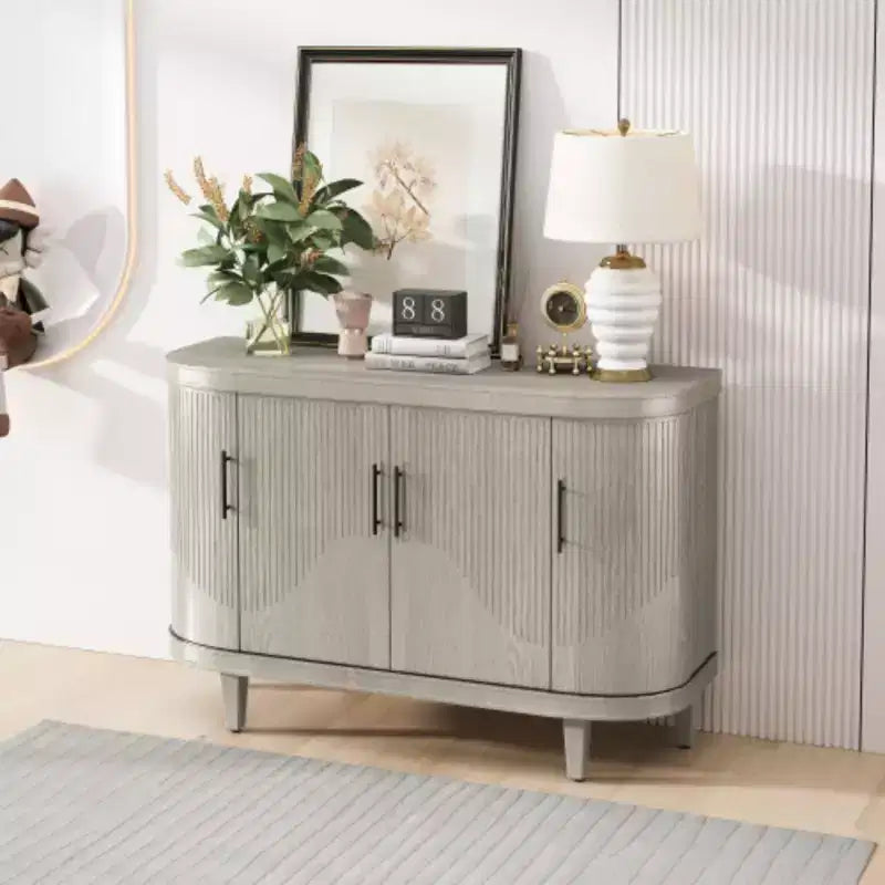 Modern Arc-shaped Sideboard, 47.2-inch Decorative Storage Cabinet, Wooden Hall Table with 4 Doors and Adjustable Interior Shelves