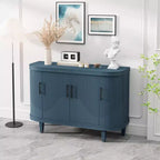 Buffet incurvé bleu de 120 cm, Meuble de rangement décoratif, Console en bois avec 4 portes et étagères intérieures réglables