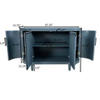 Buffet incurvé bleu de 120 cm, Meuble de rangement décoratif, Console en bois avec 4 portes et étagères intérieures réglables