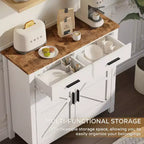 Meuble de rangement de cuisine blanc, buffet de ferme moderne avec rangement, bar à café avec 2 tiroirs et 2 portes