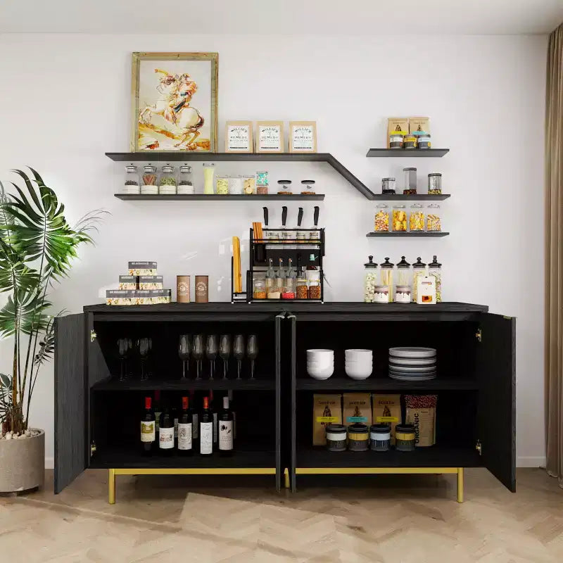 Credenza Dyonery 58 con contenitore | Mobile moderno di metà secolo con ripiani regolabili per sala da pranzo e soggiorno