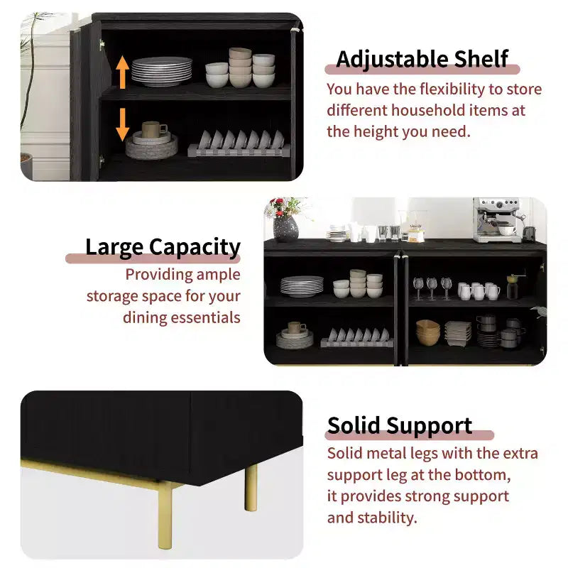 Credenza Dyonery 58 con contenitore | Mobile moderno di metà secolo con ripiani regolabili per sala da pranzo e soggiorno
