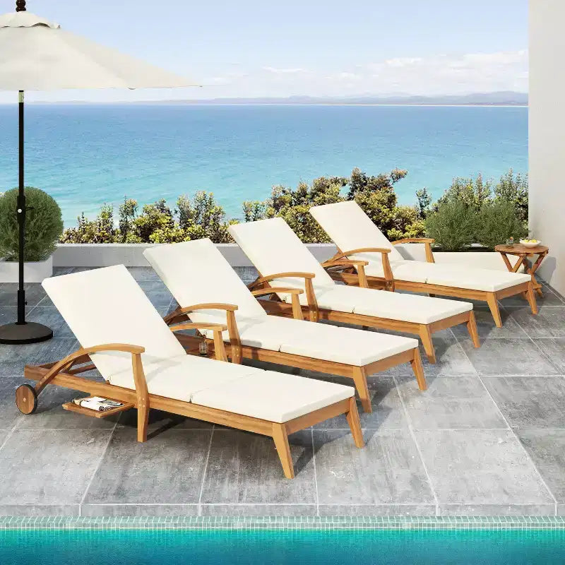 Christopher Knight Home Fred Ensemble 5 Pièces Extérieur en Bois d'Acacia avec Chaises Longues Réglables et Table d'Appoint