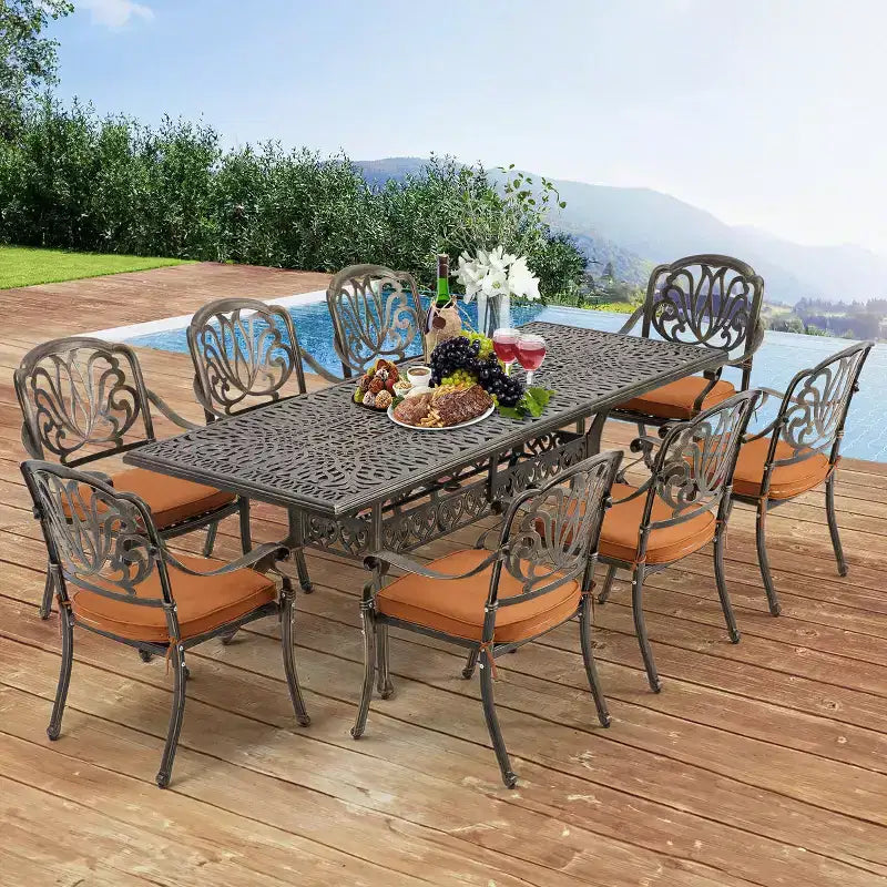 Set da pranzo da esterno rettangolare EROMMY da 8 posti con cuscini
