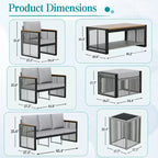 Ensemble de conversation d'extérieur moderne EROMMY 7 pièces avec canapé modulable, poufs et table basse