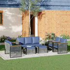 Ensemble de conversation d'extérieur moderne EROMMY 7 pièces avec canapé modulable, poufs et table basse