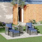 Ensemble de conversation d'extérieur moderne EROMMY 7 pièces avec canapé modulable, poufs et table basse