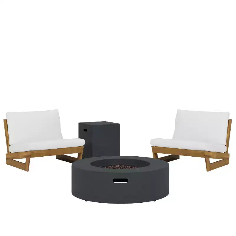 Christopher Knight Home Sherwood Sedie da club da esterno in legno di acacia con cuscini e braciere circolare