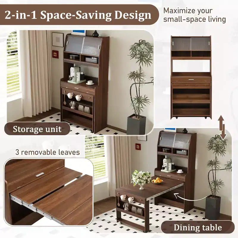 Whisen 33.5 Credenza con Cristalliera e Tavolo Pieghevole