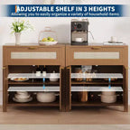 Meuble de rangement avec 2 portes et tiroir, grande table de bar à café, buffet en rotin avec étagères réglables, table de bar à café pour la cuisine