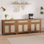 Meuble de rangement avec 2 portes et tiroir, grande table de bar à café, buffet en rotin avec étagères réglables, table de bar à café pour la cuisine