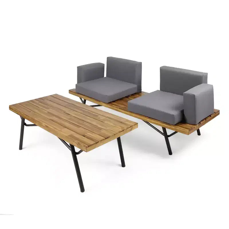 Christopher Knight Home Canoga – Ensemble canapé deux places et table en bois d'acacia avec coussins, pour l'extérieur