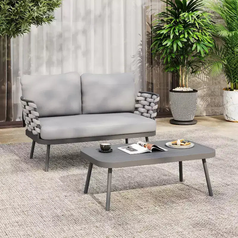 Christopher Knight Home Barbara Table basse moderne en métal et ensemble causeuse rembourrée d'extérieur