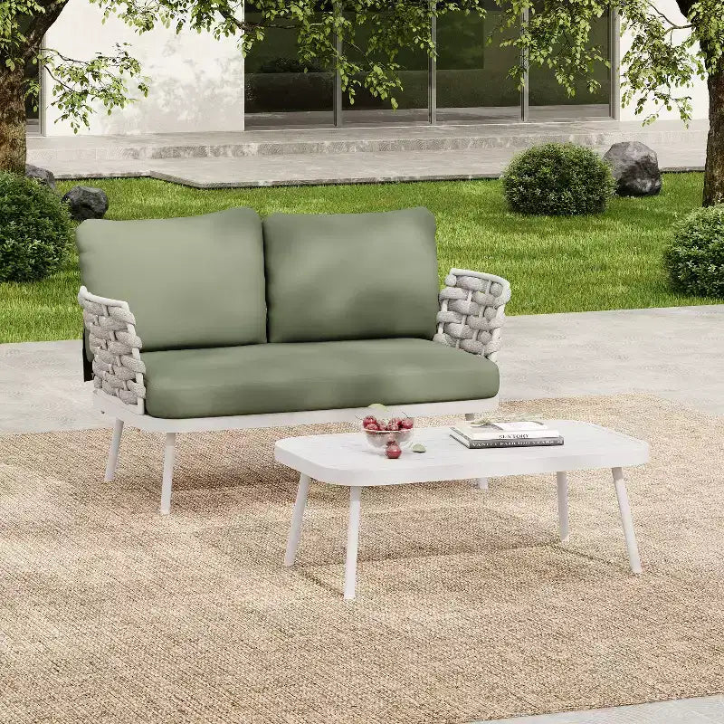 Christopher Knight Home Barbara Set da salotto moderno da esterno con tavolino in metallo e divanetto imbottito