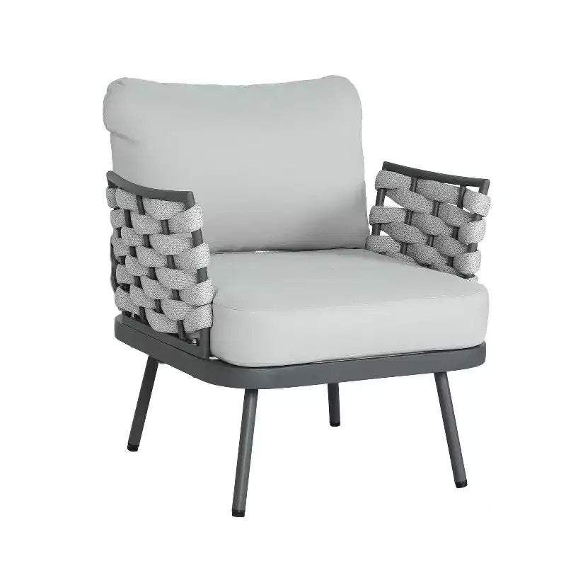Christopher Knight Home Belle Set da salotto moderno da 4 pezzi in metallo e corda imbottito con tavolino da caffè