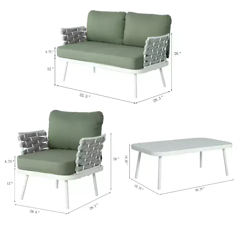 Christopher Knight Home Belle Set da salotto moderno da 4 pezzi in metallo e corda imbottito con tavolino da caffè