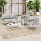 Christopher Knight Home Belle Set da salotto moderno da 4 pezzi in metallo e corda imbottito con tavolino da caffè