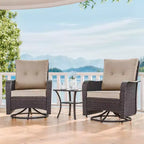 ALAULM Set 3 Pezzi Poltrone a Dondolo Girevoli da Giardino in Rattan - Poltrone a Dondolo Girevoli da Esterno con 1 Tavolino da Caffè in Rattan