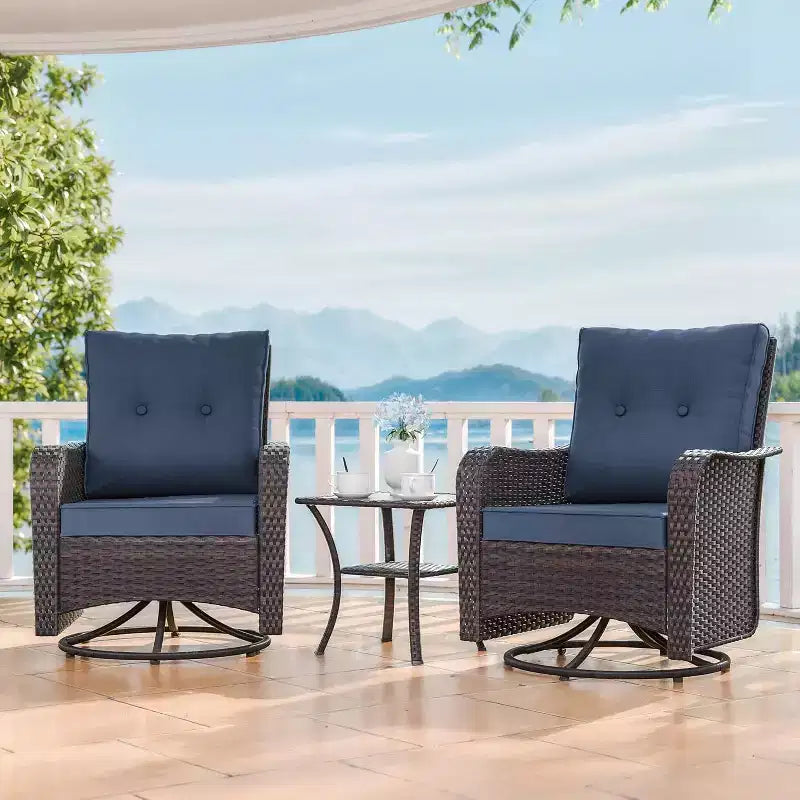 ALAULM Set 3 Pezzi Poltrone a Dondolo Girevoli da Giardino in Rattan - Poltrone a Dondolo Girevoli da Esterno con 1 Tavolino da Caffè in Rattan